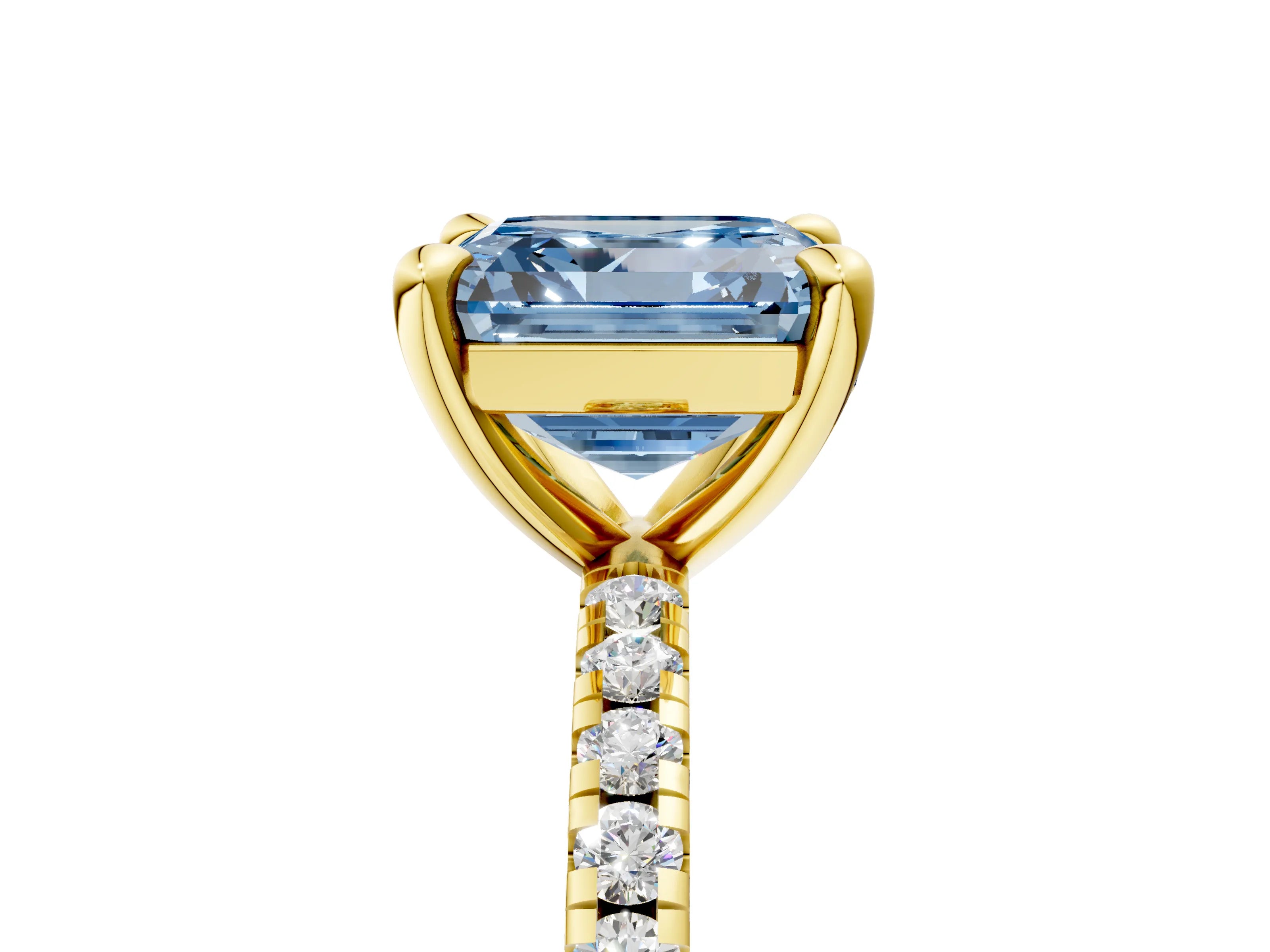 Yellow gold Fancy Blue Asscher Cut Diamond Brilliant Solitaire Ring with Pavé Band and Four-Prong Setting_5