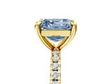 Yellow gold Fancy Blue Asscher Cut Diamond Brilliant Solitaire Ring with Pavé Band and Four-Prong Setting_5