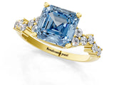 Yellow gold Fancy Blue Asscher Cut Diamond Cluster Pavé Band with Four-Prong Setting_4