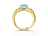 Yellow gold Fancy Blue Asscher  Cut Diamond Cluster Ring with Round Accent Stones and Prong Setting on a Classic Band_48