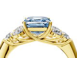 Yellow gold Fancy Blue Asscher  Cut Diamond Cluster Ring with Round Accent Stones and Prong Setting on a Classic Band_49