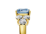Yellow gold Fancy Blue Asscher  Cut Diamond Cluster Ring with Round Accent Stones and Prong Setting on a Classic Band_50