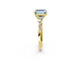Yellow gold Fancy Blue Asscher Cut Diamond Cluster Side Stone Solitaire Ring with Prong Setting_65
