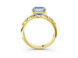 Yellow gold Fancy Blue Asscher Cut Diamond Cluster Side Stone Solitaire Ring with Prong Setting_66