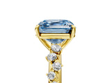 Yellow gold Fancy Blue Asscher Cut Diamond Cluster Side Stone Solitaire Ring with Prong Setting_68