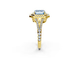 Yellow gold Fancy Blue Asscher Cut Diamond Double Halo Ring with Pavé Band and Prong Setting_24