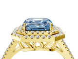 Yellow gold Fancy Blue Asscher Cut Diamond Double Halo Ring with Pavé Band and Prong Setting_26
