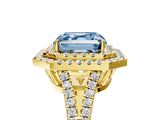 Yellow gold Fancy Blue Asscher Cut Diamond Double Halo Ring with Pavé Band and Prong Setting_27