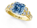Yellow gold Fancy Blue Asscher  Cut Diamond Engagement Ring with Bezel Set Round Side Stones and Prong Setting_66
