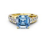 Yellow gold Fancy Blue Asscher  Cut Diamond Engagement Ring with Pavé Band and Four-Prong Setting_3