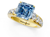 Yellow gold Fancy Blue Asscher  Cut Diamond Engagement Ring with Pavé Band and Four-Prong Setting_4