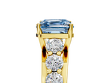 Yellow gold Fancy Blue Asscher  Cut Diamond Engagement Ring with Pavé Band and Four-Prong Setting_8
