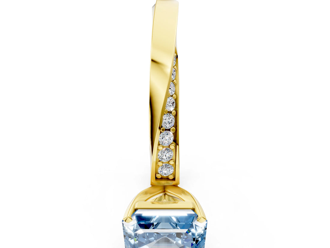Yellow gold Fancy Blue Asscher Cut Diamond Engagement Ring with Side Stone Accents and Four-Prong Setting_120