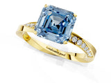 Yellow gold Fancy Blue Asscher Cut Diamond Engagement Ring with Side Stone Accents and Four-Prong Setting_121