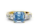 Yellow gold Fancy Blue Asscher  Cut Diamond Five-Stone Prong Set White Gold Ring_65
