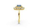 Yellow gold Fancy Blue Asscher Cut Diamond Floral Double Halo Engagement Ring with Prong Setting_2