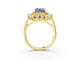 Yellow gold Fancy Blue Asscher Cut Diamond Floral Double Halo Engagement Ring with Prong Setting_3