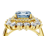 Yellow gold Fancy Blue Asscher Cut Diamond Floral Double Halo Engagement Ring with Prong Setting_4