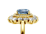Yellow gold Fancy Blue Asscher Cut Diamond Floral Double Halo Engagement Ring with Prong Setting_5