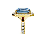 Yellow gold Fancy Blue Asscher  Cut Diamond Floral Halo Engagement Ring with Pavé Band and Prong Setting_27