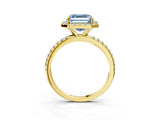 Yellow gold Fancy Blue Asscher  Cut Diamond Floral Halo Engagement Ring with Pavé Band and Prong Setting_36