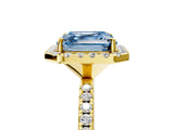 Yellow gold Fancy Blue Asscher  Cut Diamond Floral Halo Engagement Ring with Pavé Band and Prong Setting_38
