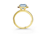 Yellow gold Fancy Blue Asscher  Cut Diamond Floral Halo Engagement Ring with Pavé Band and Prong Setting_48