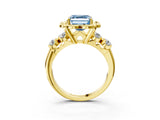 Yellow gold Fancy Blue Asscher  Cut Diamond Floral Halo Engagement Ring with Shared Prong Setting 4