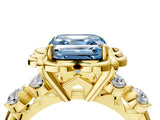 Yellow gold Fancy Blue Asscher  Cut Diamond Floral Halo Engagement Ring with Shared Prong Setting 5