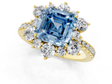 Yellow gold Fancy Blue Asscher  Cut Diamond Floral Halo Pave Band with Prong Setting_1