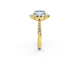 Yellow gold Fancy Blue Asscher  Cut Diamond Floral Halo Pave Band with Prong Setting_2