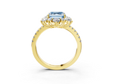Yellow gold Fancy Blue Asscher  Cut Diamond Floral Halo Pave Band with Prong Setting_3