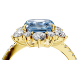 Yellow gold Fancy Blue Asscher  Cut Diamond Floral Halo Pave Band with Prong Setting_4