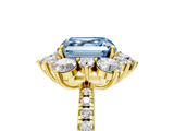 Yellow gold Fancy Blue Asscher  Cut Diamond Floral Halo Pave Band with Prong Setting_5