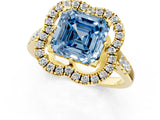 Yellow gold Fancy Blue Asscher Cut Diamond Floral Halo Split Shank Prong Setting Ring_1