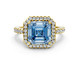 Yellow gold Fancy Blue Asscher Cut Diamond Halo Engagement Ring with Pavé Band and Prong Setting_27