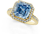 Yellow gold Fancy Blue Asscher Cut Diamond Halo Engagement Ring with Pavé Band and Prong Setting_28