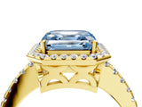 Yellow gold Fancy Blue Asscher Cut Diamond Halo Engagement Ring with Pavé Band and Prong Setting_31
