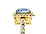 Yellow gold Fancy Blue Asscher Cut Diamond Halo Engagement Ring with Pavé Band and Prong Setting_32