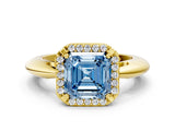 Yellow gold Fancy Blue Asscher  Cut Diamond Halo Engagement Ring with Split Shank and Four-Prong Setting_46