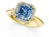 Yellow gold Fancy Blue Asscher  Cut Diamond Halo Engagement Ring with Split Shank and Four-Prong Setting_47