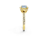 Yellow gold Fancy Blue Asscher Cut Diamond Halo Pave Band with Four-Prong Setting_17
