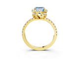 Yellow gold Fancy Blue Asscher Cut Diamond Halo Pave Band with Four-Prong Setting_18