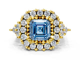 Yellow gold Fancy Blue Asscher Cut Diamond Halo Ring with Pavé Band and Four-Prong Setting_18
