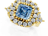 Yellow gold Fancy Blue Asscher Cut Diamond Halo Ring with Pavé Band and Four-Prong Setting_19