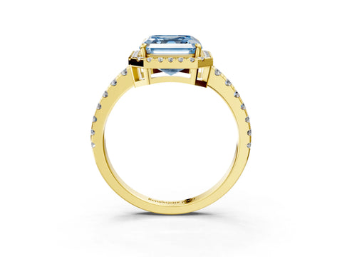 Yellow gold Fancy Blue Asscher Cut Diamond Halo Ring with Pavé Band and Four-Prong Setting_3