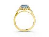 Yellow gold Fancy Blue Asscher Cut Diamond Halo Ring with Pear Side Stones and Prong Setting_36