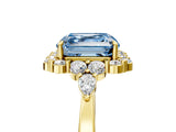 Yellow gold Fancy Blue Asscher Cut Diamond Halo Ring with Pear Side Stones and Prong Setting_38
