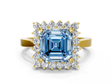 Yellow gold Fancy Blue Asscher  Cut Diamond Halo Ring with Round Brilliant Halo and Solitaire Band_33