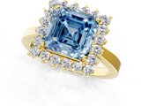 Yellow gold Fancy Blue Asscher  Cut Diamond Halo Ring with Round Brilliant Halo and Solitaire Band_34